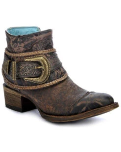 Corral Women's Floral Embossed Booties - Round Toe