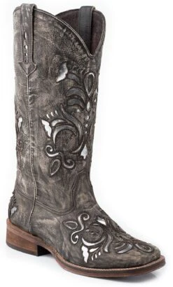 Roper Women's Fancy Silver Inlay Western Boots - Square Toe