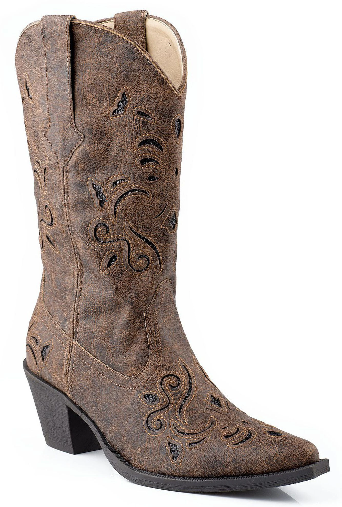 Roper Women's Vintage Faux-Leather Glittery Inlay Western Boots - Snip Toe - Image 2