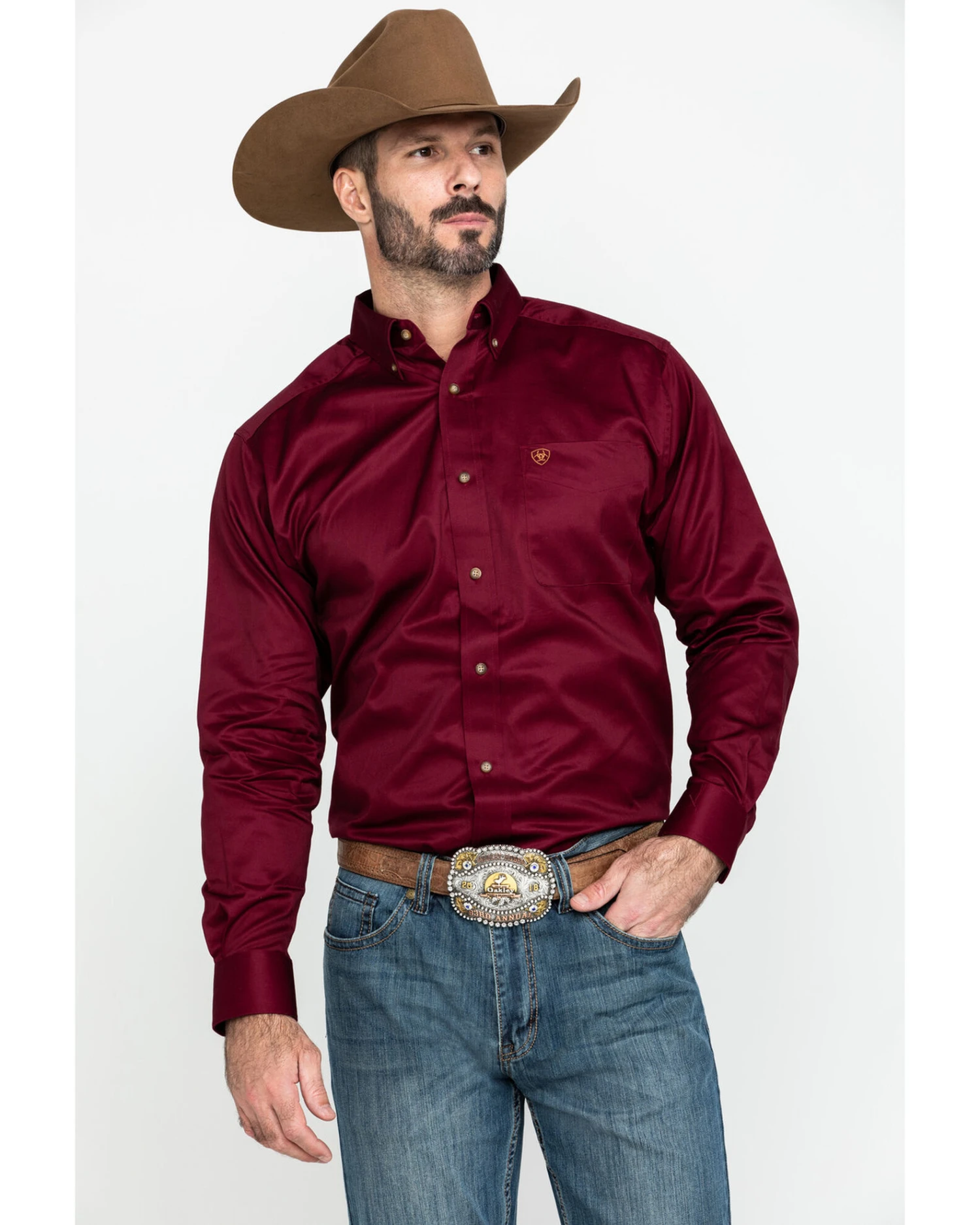Ariat Men's Burgundy Solid Twill Long Sleeve Western Shirt - Image 7