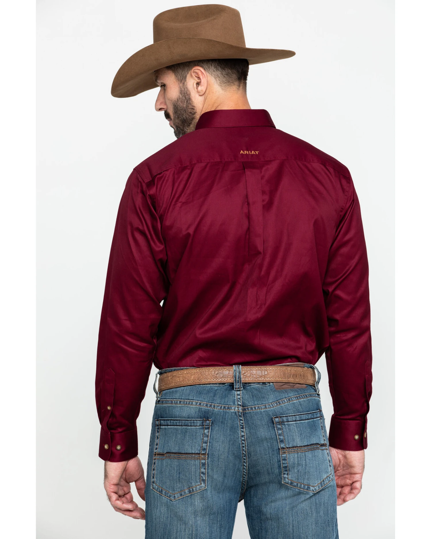 Ariat Men's Burgundy Solid Twill Long Sleeve Western Shirt - Image 9