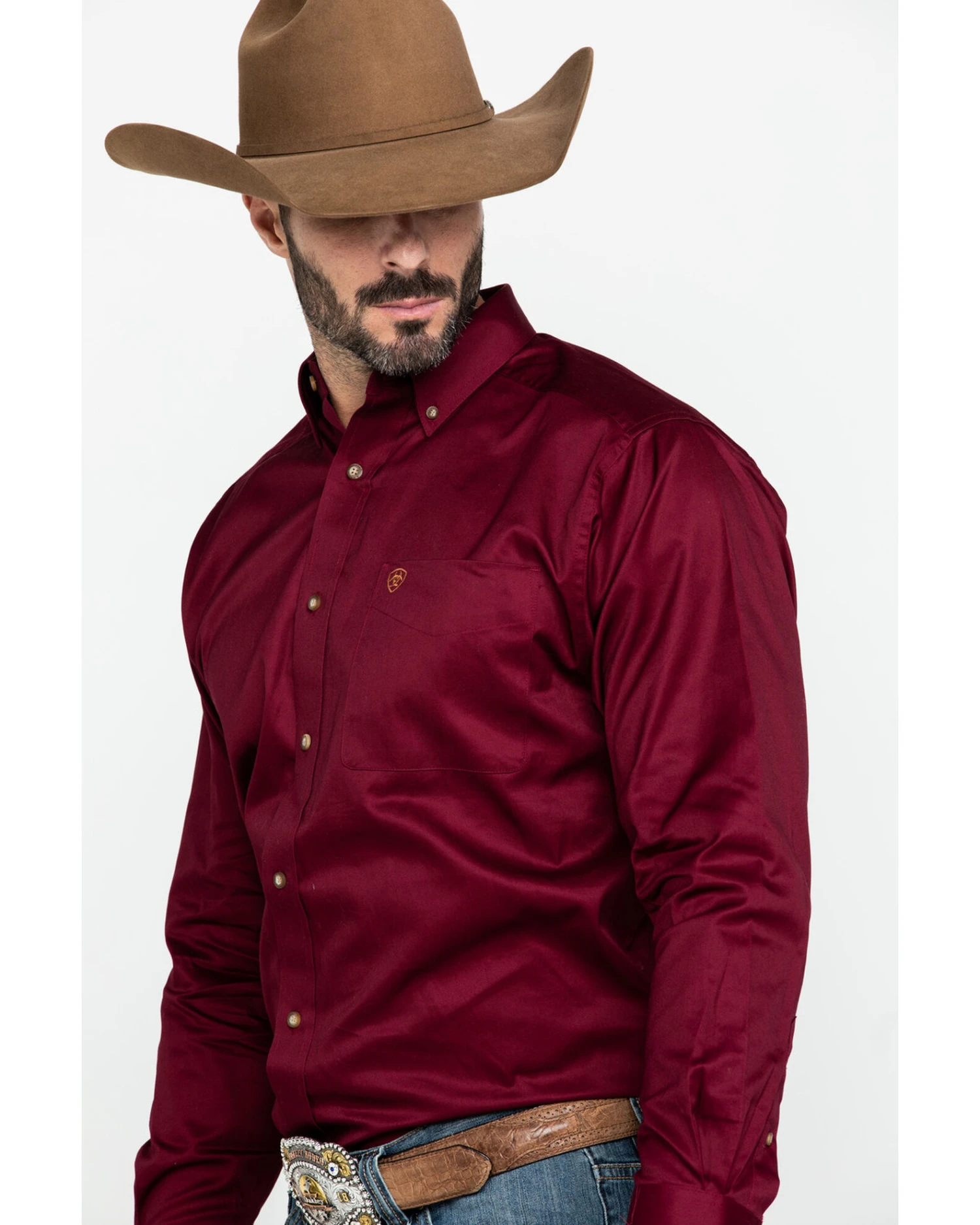 Ariat Men's Burgundy Solid Twill Long Sleeve Western Shirt - Image 5
