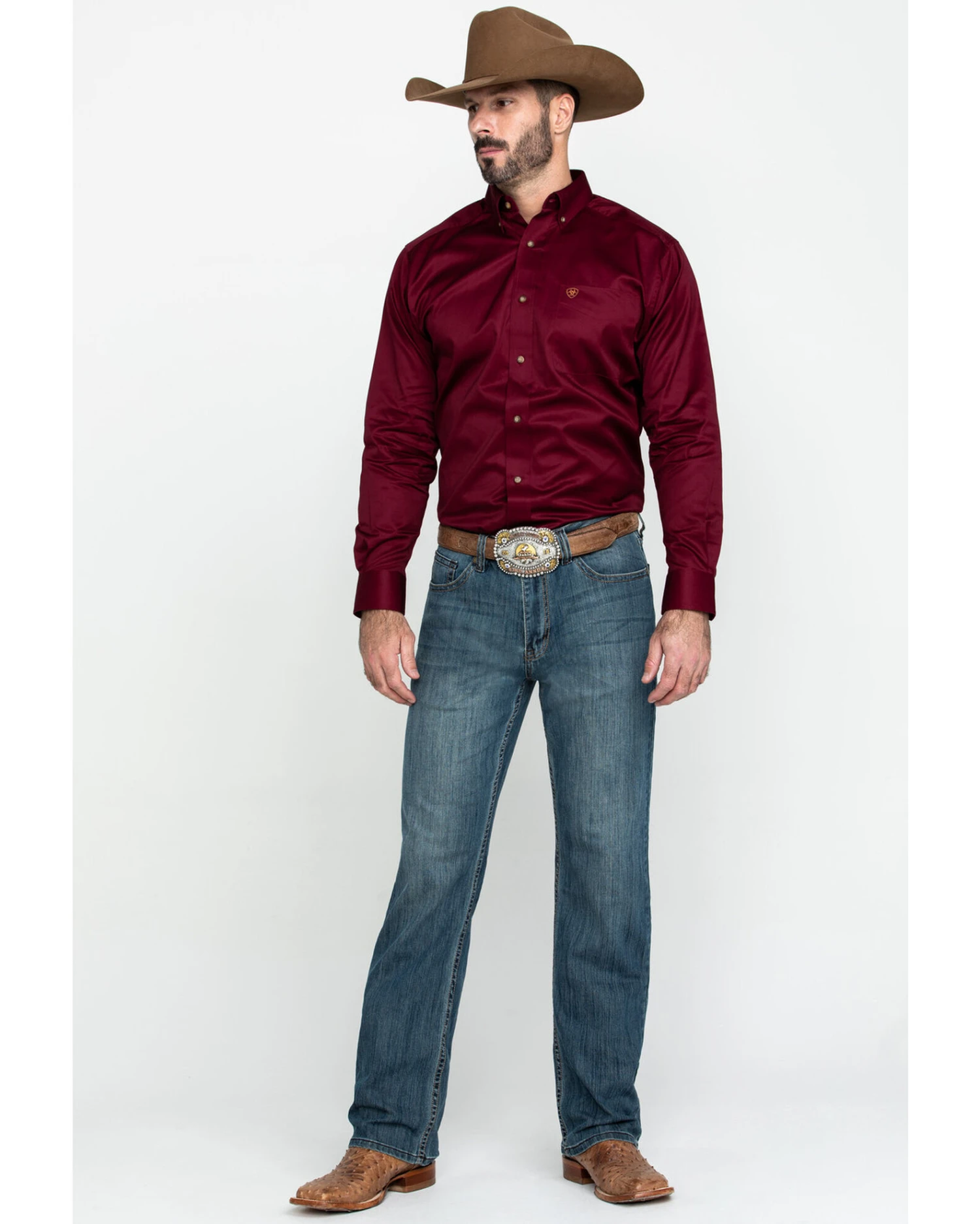 Ariat Men's Burgundy Solid Twill Long Sleeve Western Shirt - Image 6