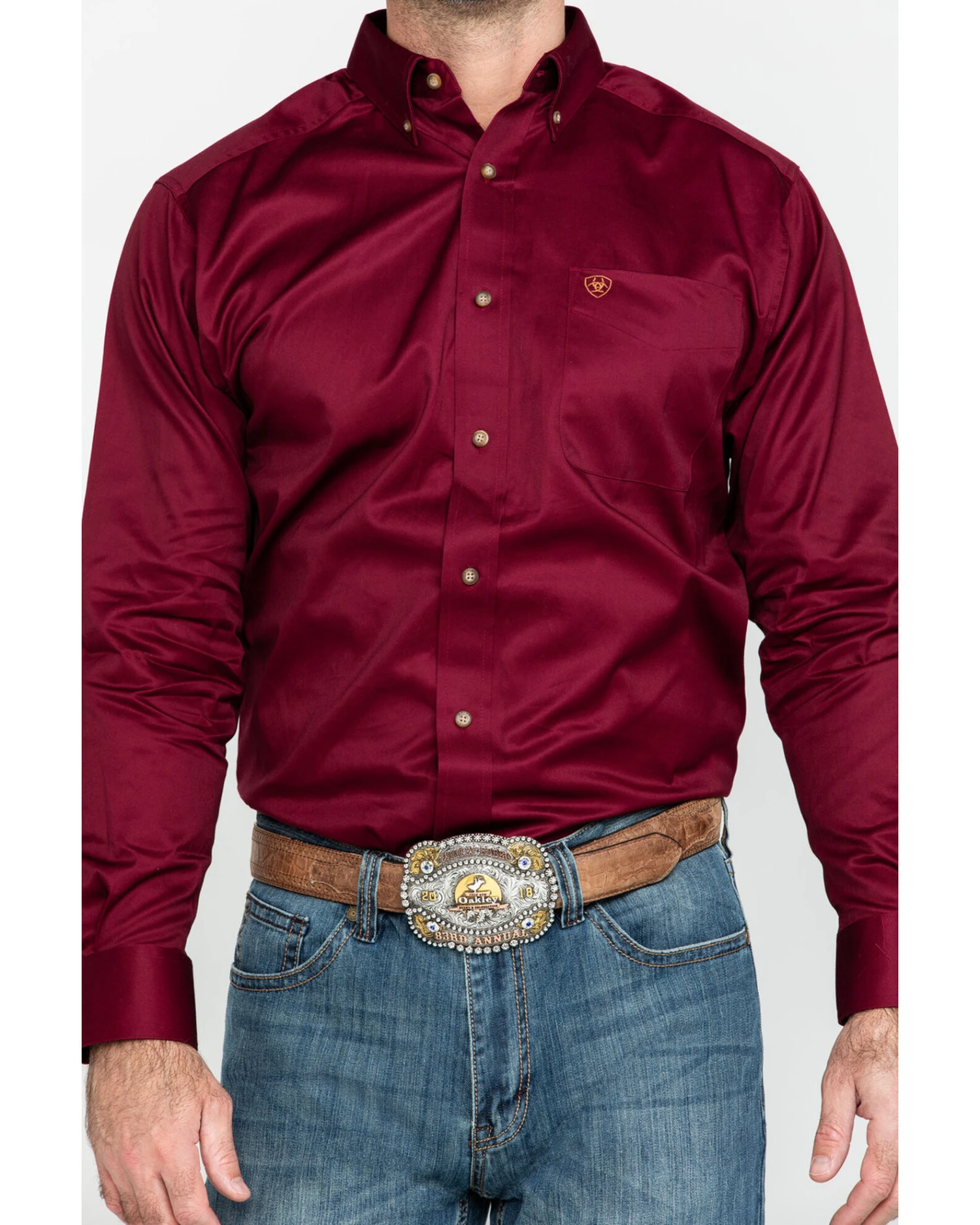 Ariat Men's Burgundy Solid Twill Long Sleeve Western Shirt - Image 12