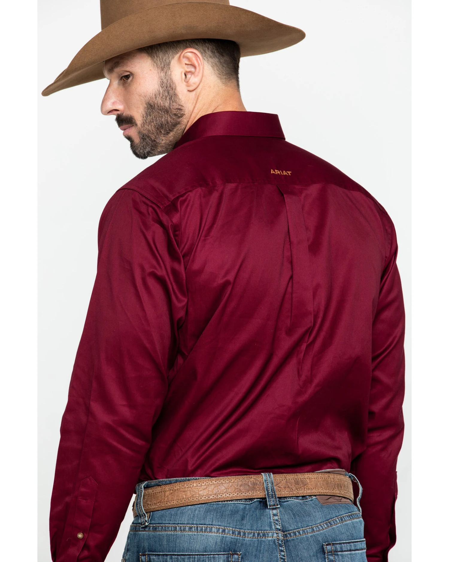 Ariat Men's Burgundy Solid Twill Long Sleeve Western Shirt - Image 4
