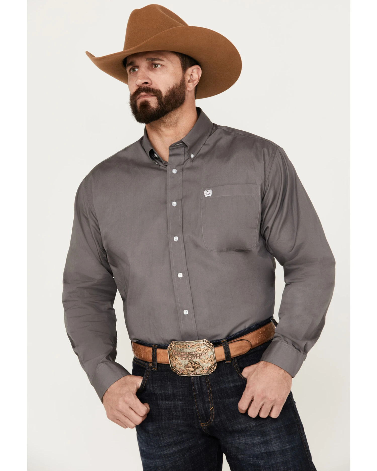Cinch Cinch Men's Solid Dove Gray Button Long Sleeve Shirt - Image 4