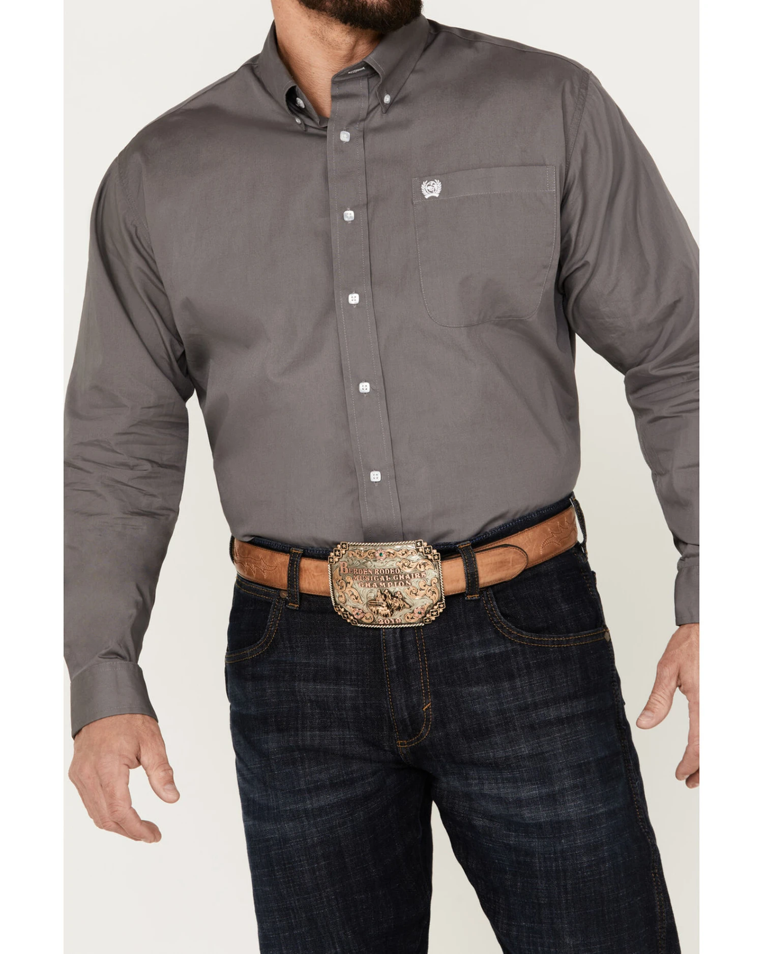 Cinch Cinch Men's Solid Dove Gray Button Long Sleeve Shirt
