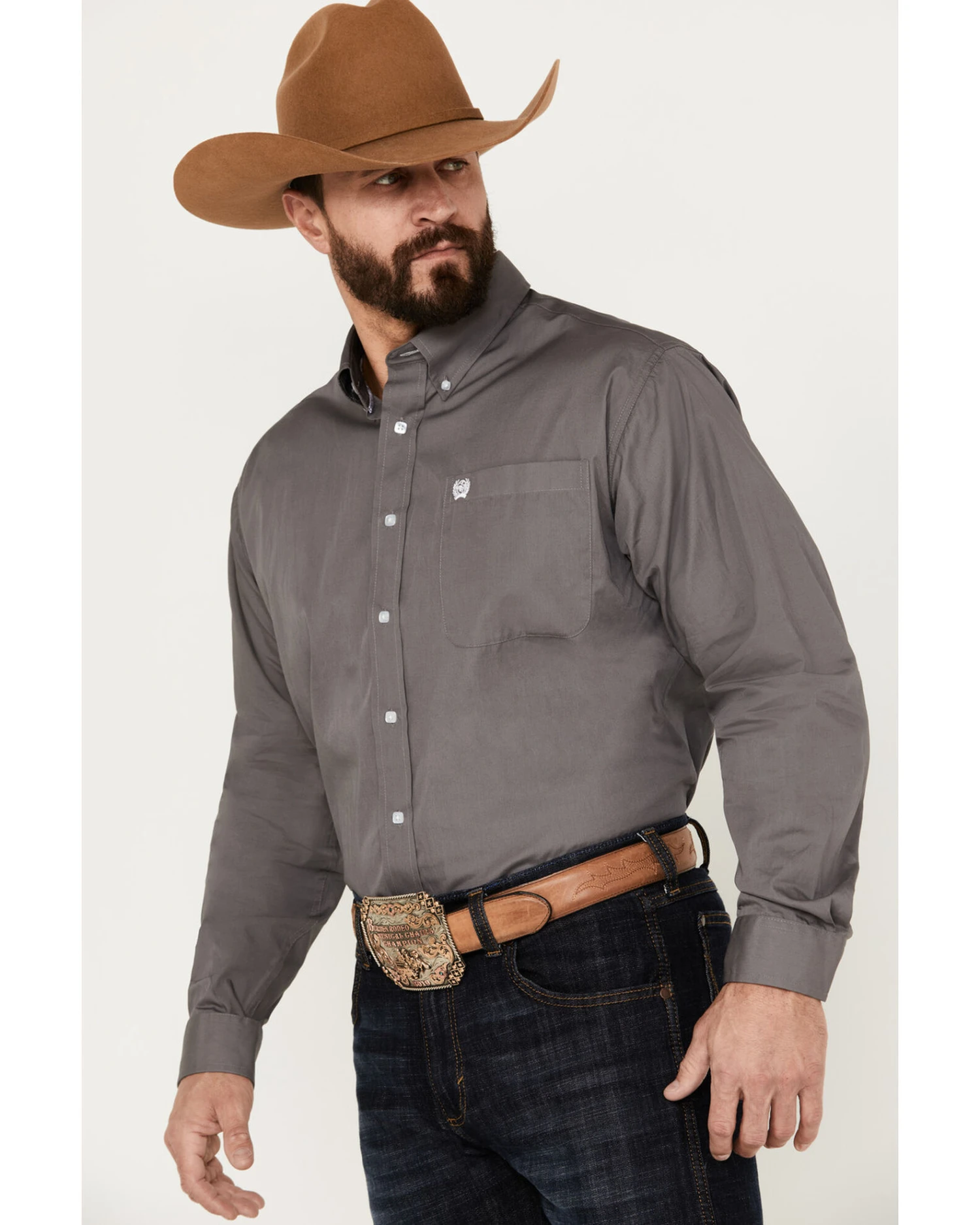 Cinch Cinch Men's Solid Dove Gray Button Long Sleeve Shirt - Image 3