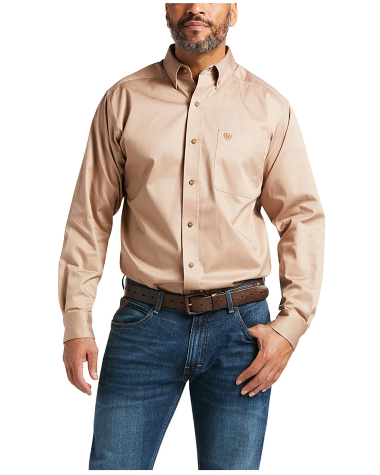 Ariat Men's Khaki Solid Twill Long Sleeve Western Shirt - Image 2