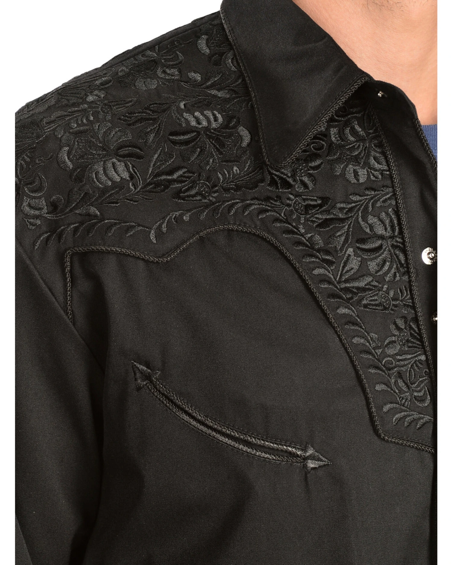Scully Men's Black Floral Embroidered Retro Long Sleeve Western Shirt - Image 4