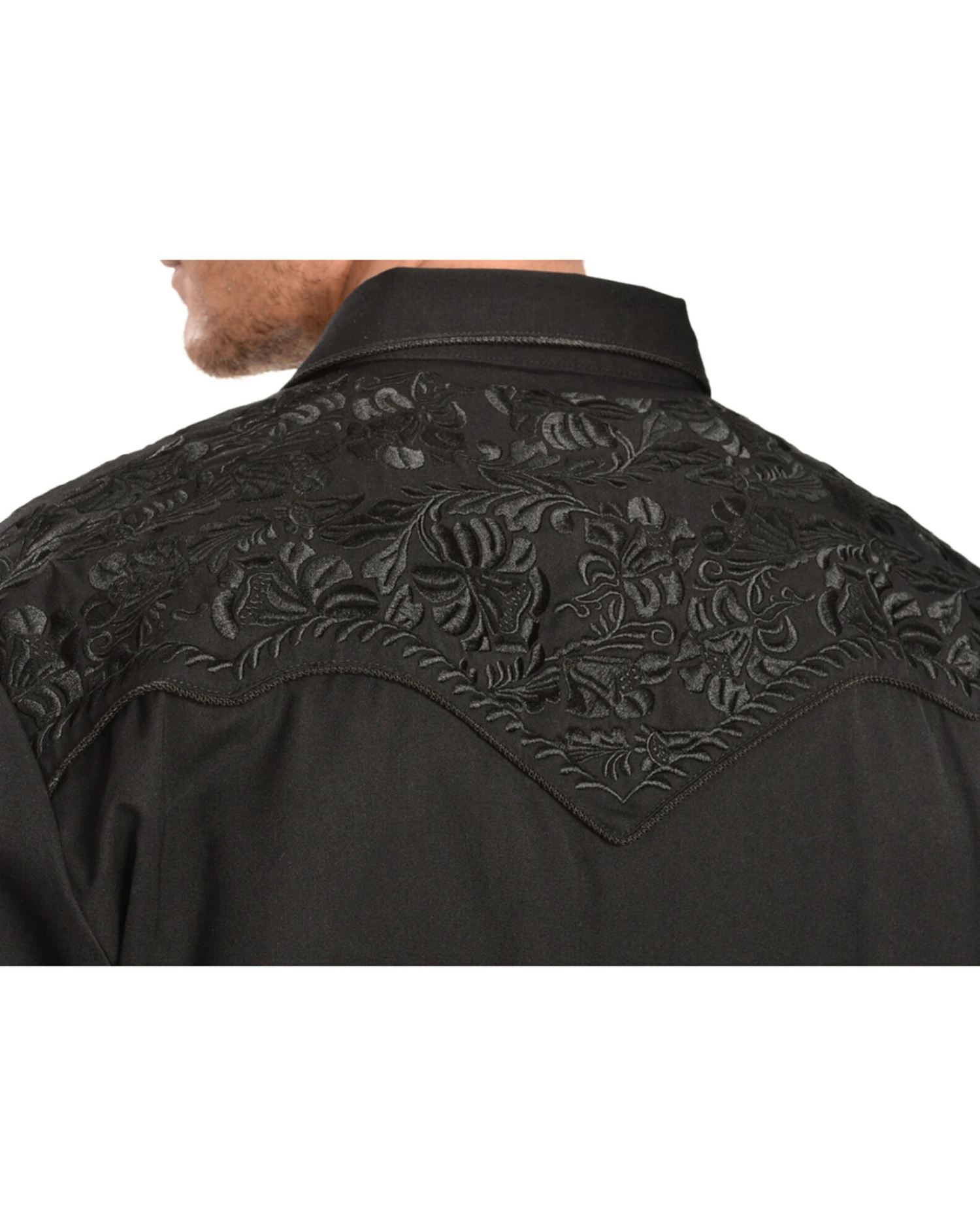 Scully Men's Black Floral Embroidered Retro Long Sleeve Western Shirt