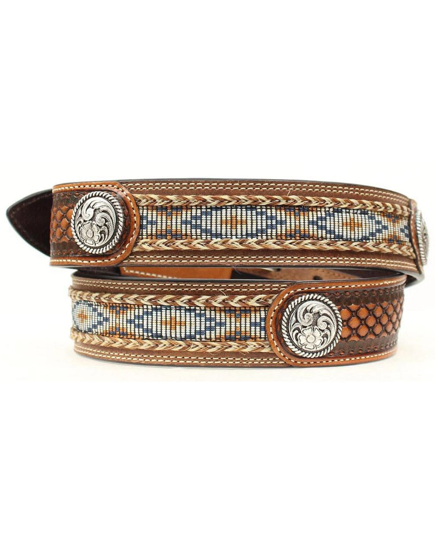 Ariat Men's Fabric Inlay Concho & Basketweave Leather Belt - Image 3