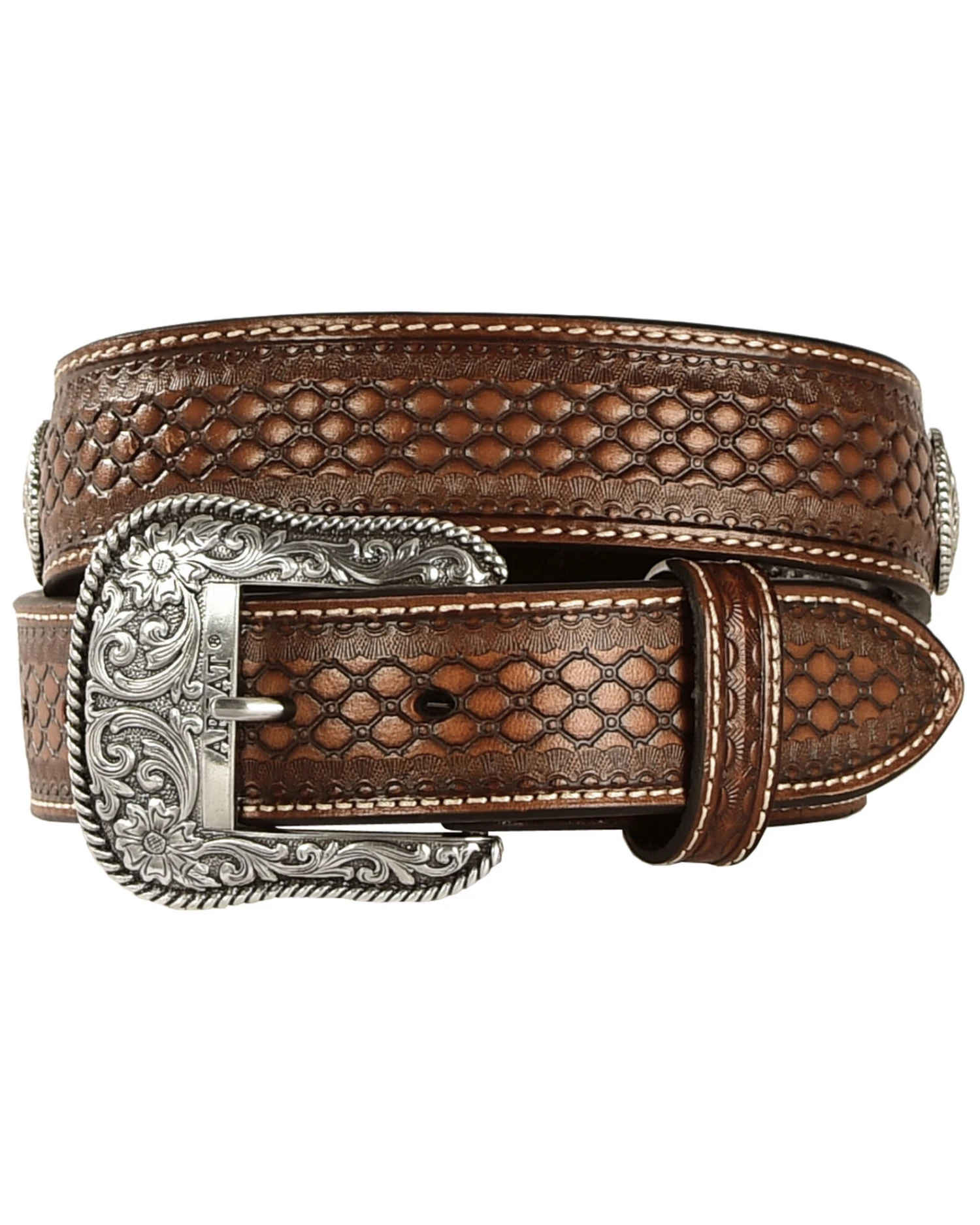 Ariat Men's Fabric Inlay Concho & Basketweave Leather Belt - Image 4