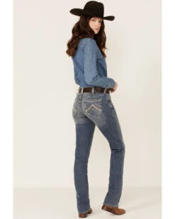 Ariat Women's R.E.A.L. Mid Rise Icon Stackable Straight Leg Riding Jeans