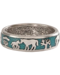 Silver Legends Women's Turquoise Horse And Foal Band Ring
