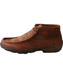 Twisted X Women's Brown Tooled Flowers Driving Moccasins - Moc Toe
