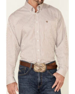 Cinch Men's Beige Tencel Stripe Long Sleeve Button-Down Western Shirt