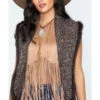 Cripple Creek Women's Crochet Knit Rabbit Fur Trim Vest