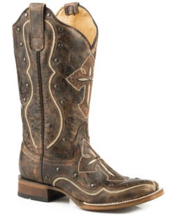 Roper Women's Pure Cross & Studs Western Boots - Broad Square Toe