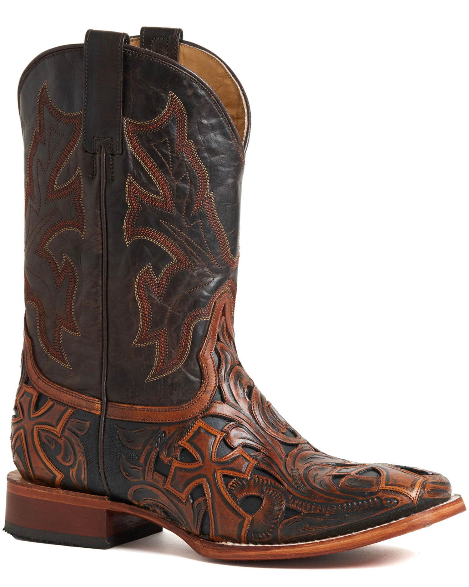 Stetson Men's Handtooled Cross Boots - Square Toe - Image 2