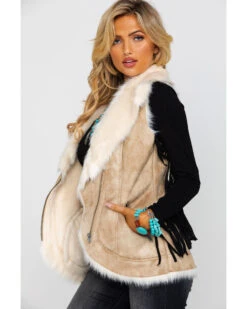 Honey Creek By Scully Women's Beige Faux Fur Vest
