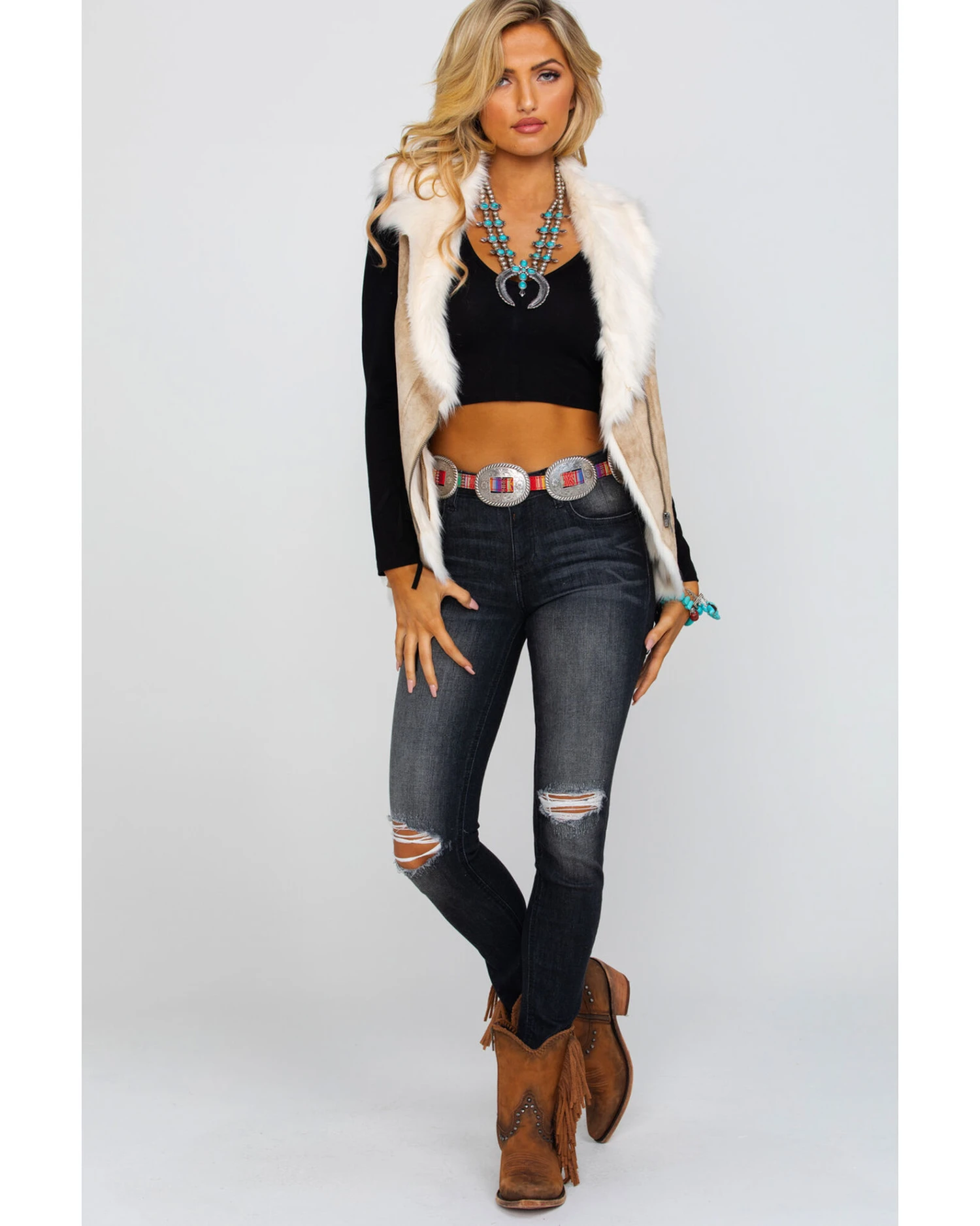 Honey Creek By Scully Women's Beige Faux Fur Vest - Image 2