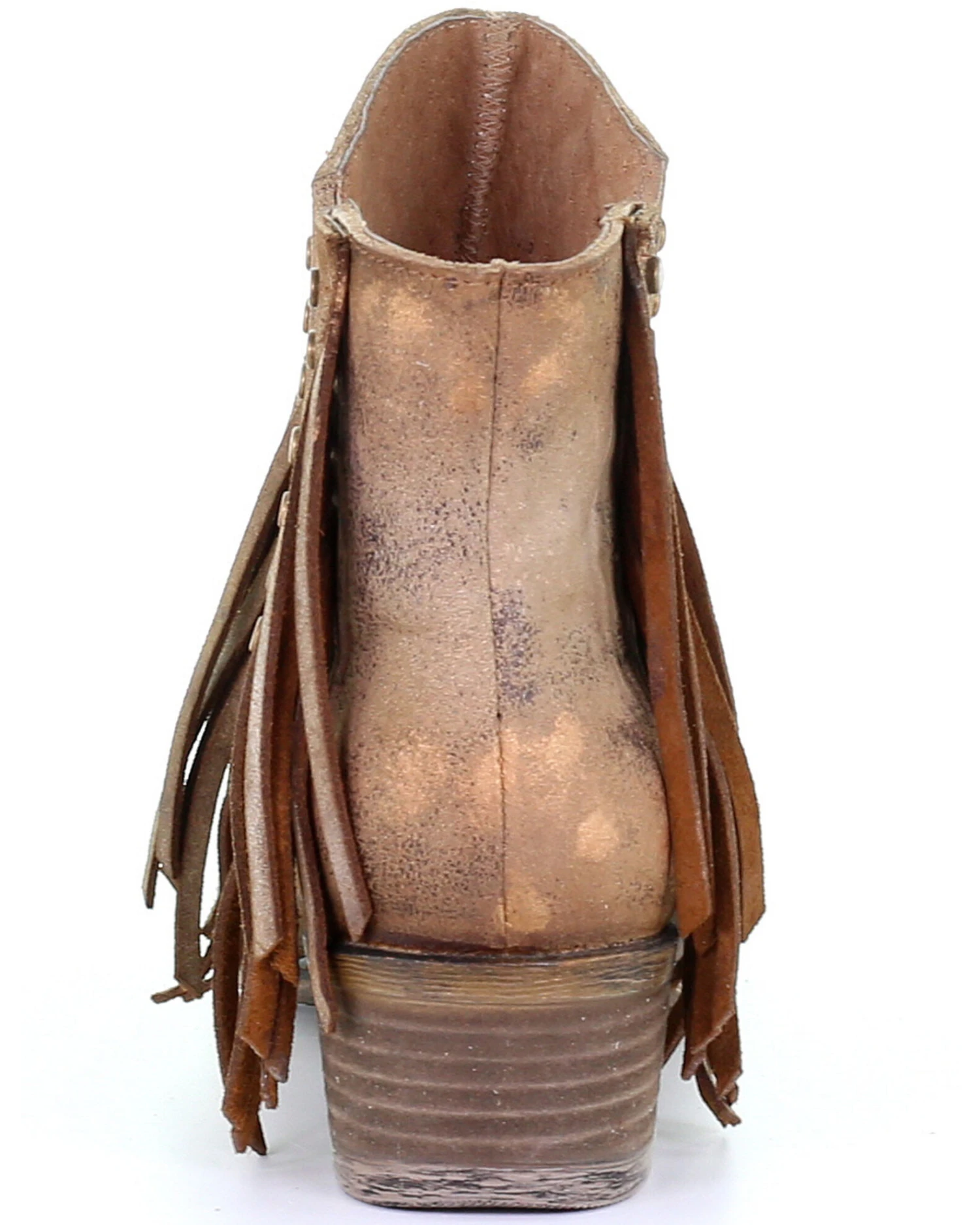 Circle G Women's Brown Studded Fringe Booties - Round Toe - Image 3