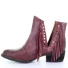 Circle G Women's Wine Studded Fringe Booties - Round Toe