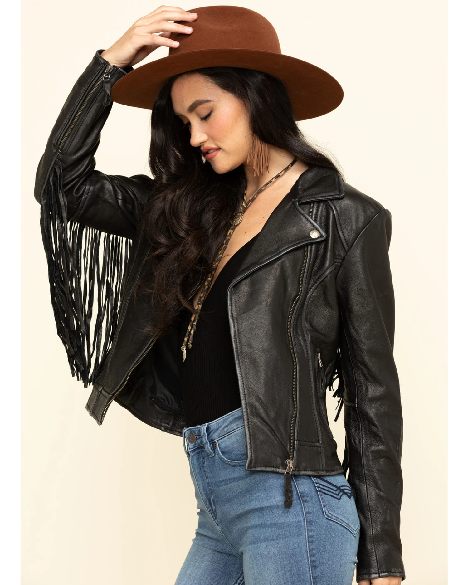 STS Ranchwear Women's Black Chenae Fringe Leather Jacket - Image 3