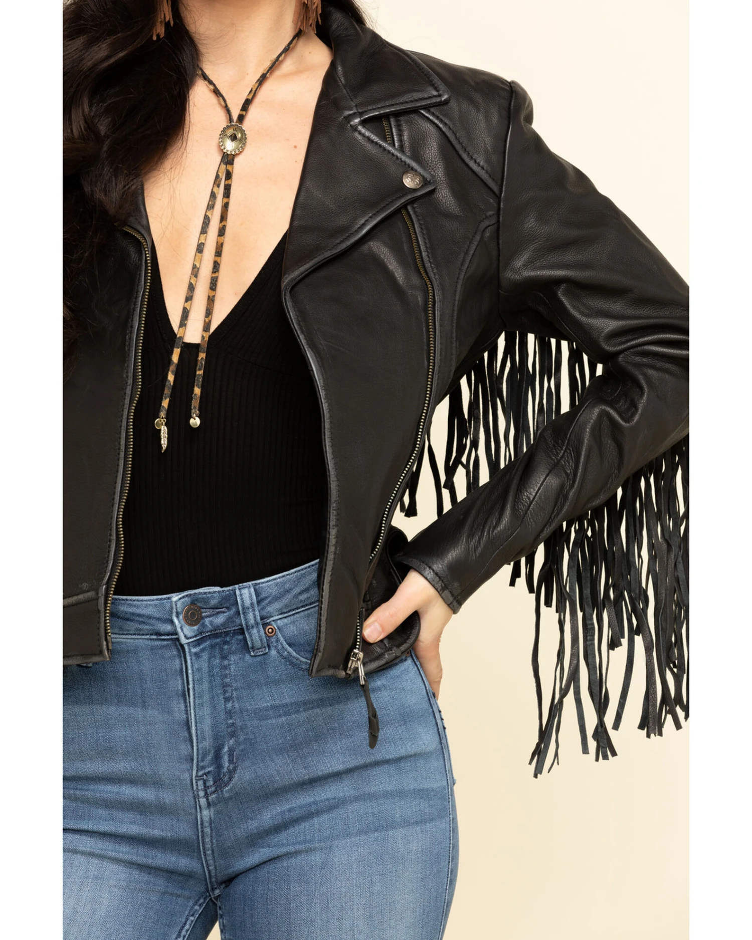 STS Ranchwear Women's Black Chenae Fringe Leather Jacket - Image 6