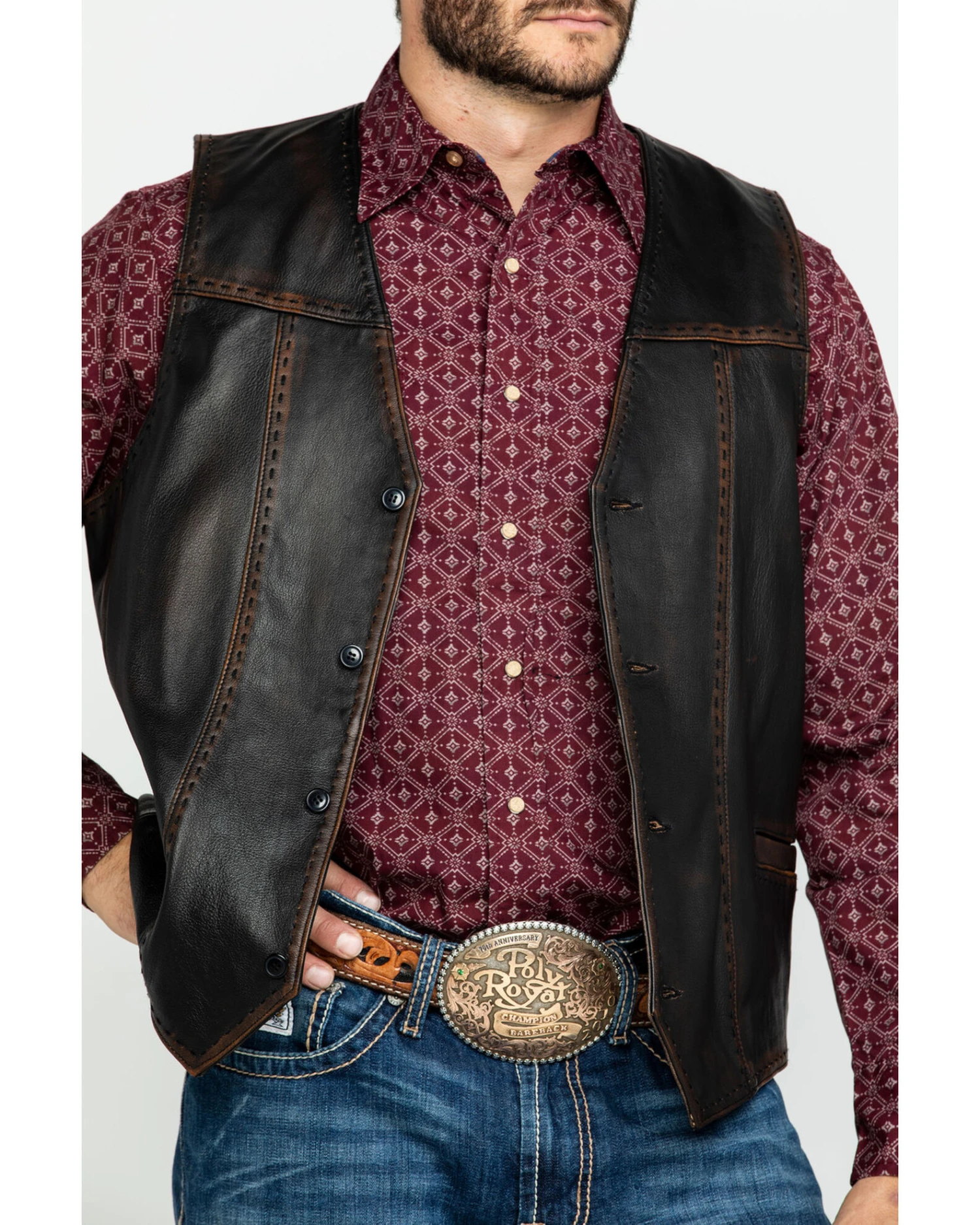 Scully Leatherwear Men's Leather Buck Stitch Vest - Image 5
