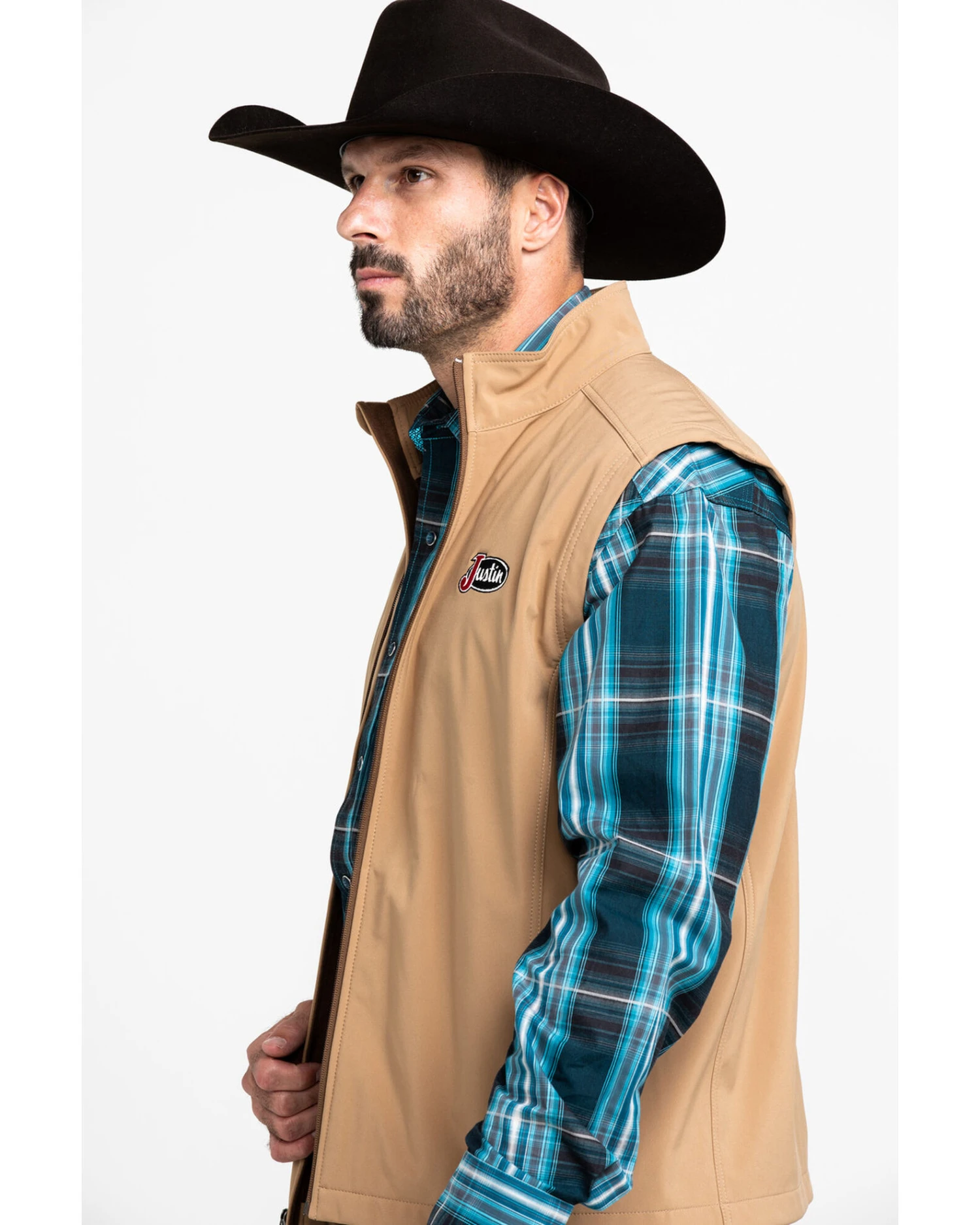 Justin Men's Khaki Fleece Laminated Vest - Image 5