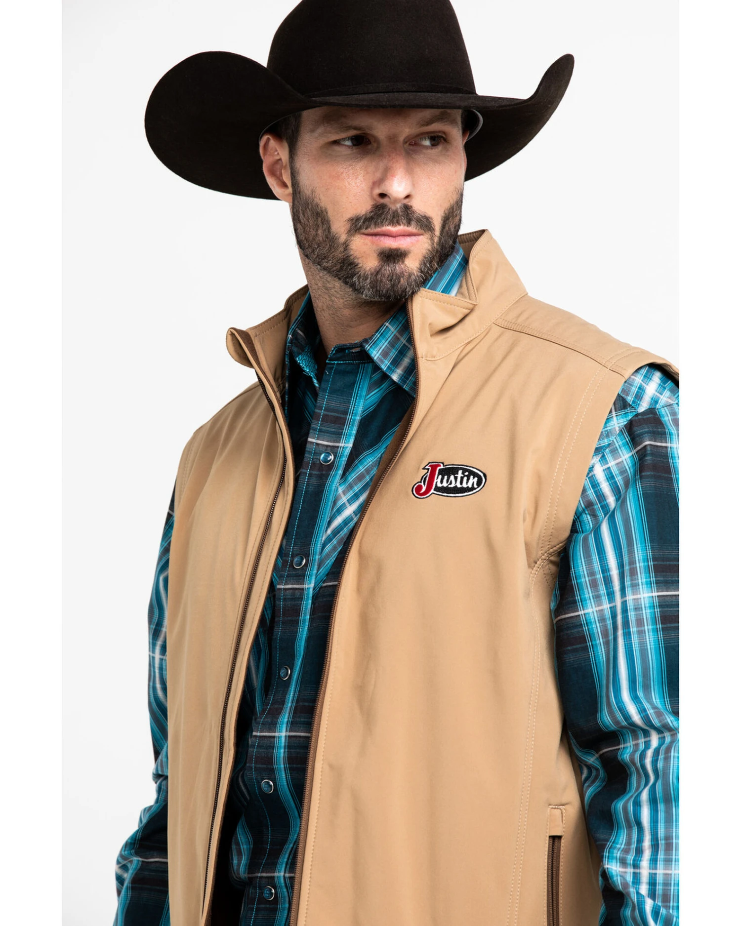 Justin Men's Khaki Fleece Laminated Vest - Image 6