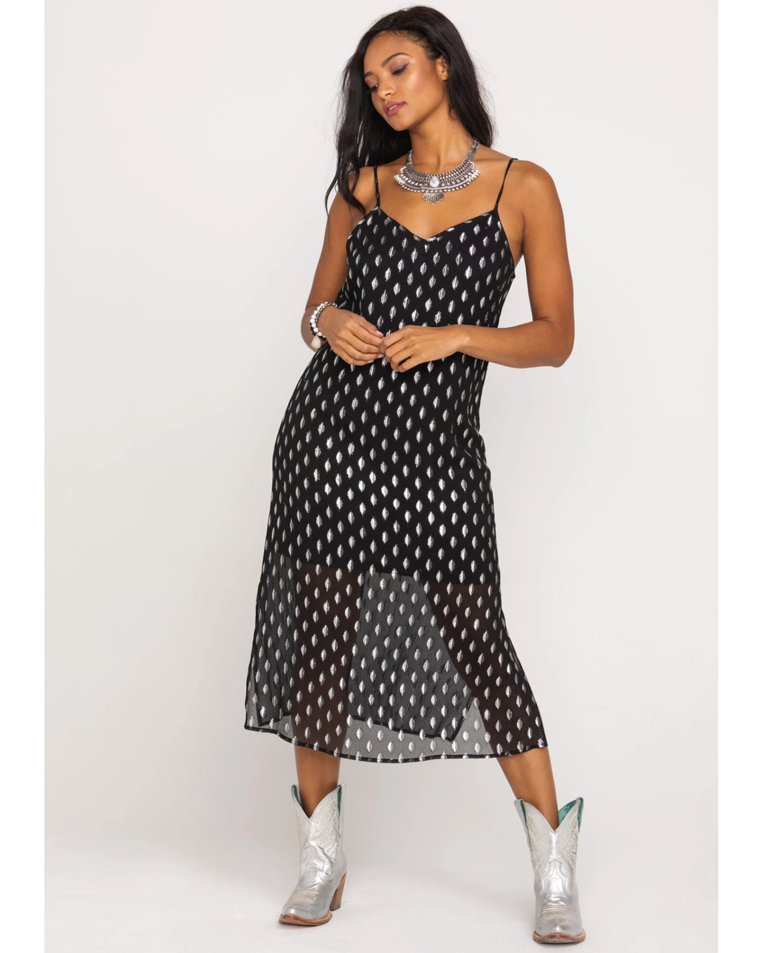 Band Of The Free Women's Black Dot Slip Midi Dress - Image 4