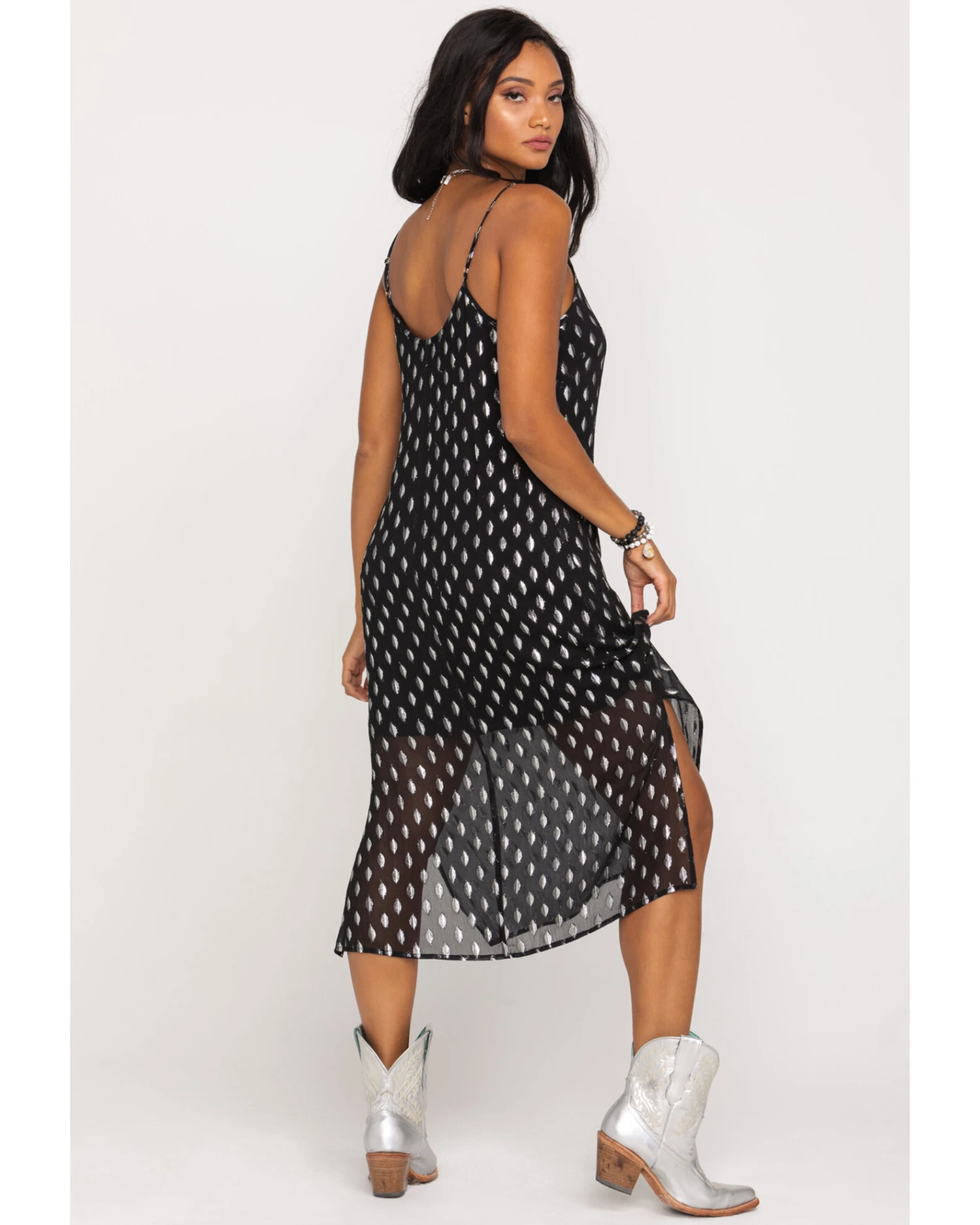 Band Of The Free Women's Black Dot Slip Midi Dress - Image 5