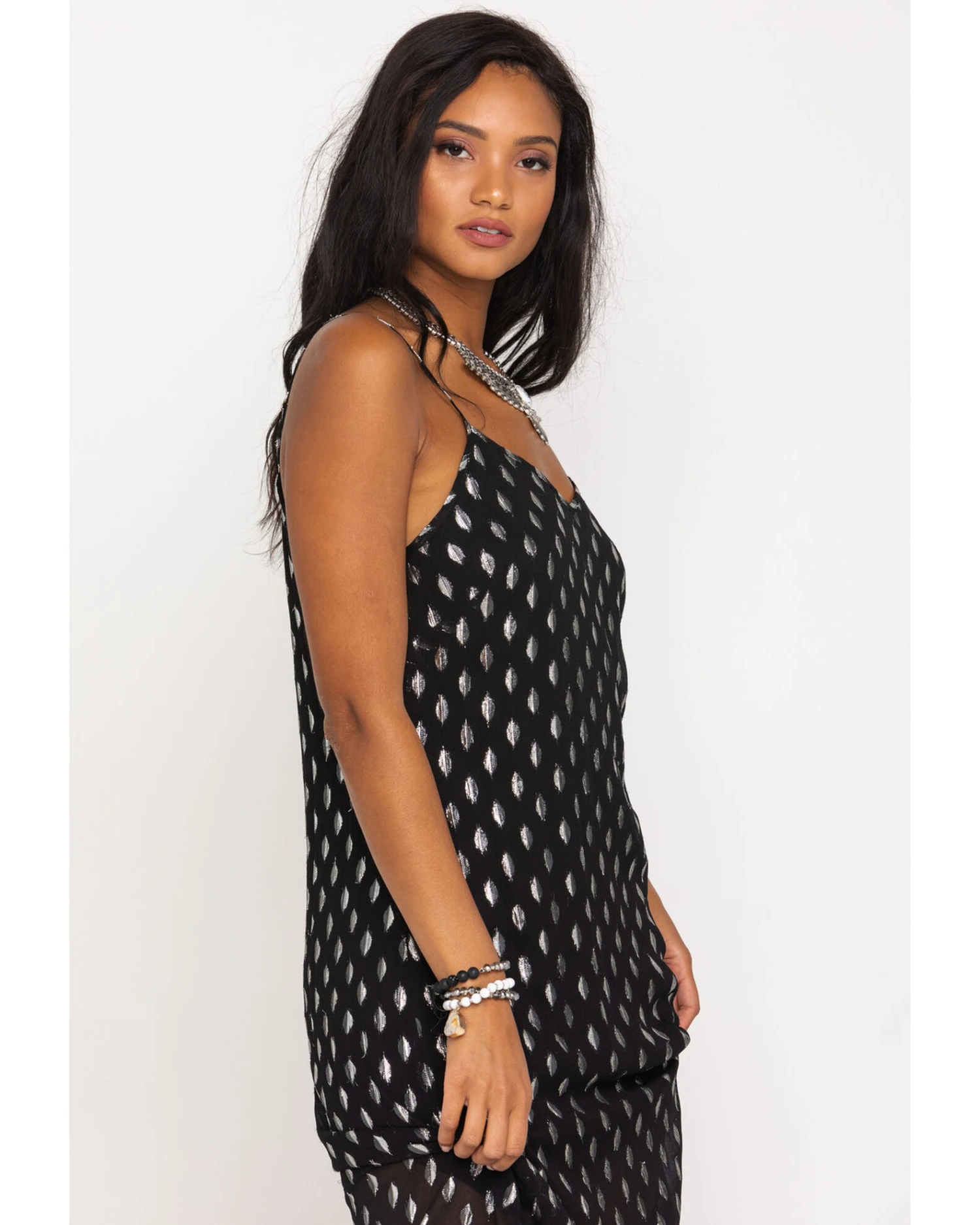 Band Of The Free Women's Black Dot Slip Midi Dress
