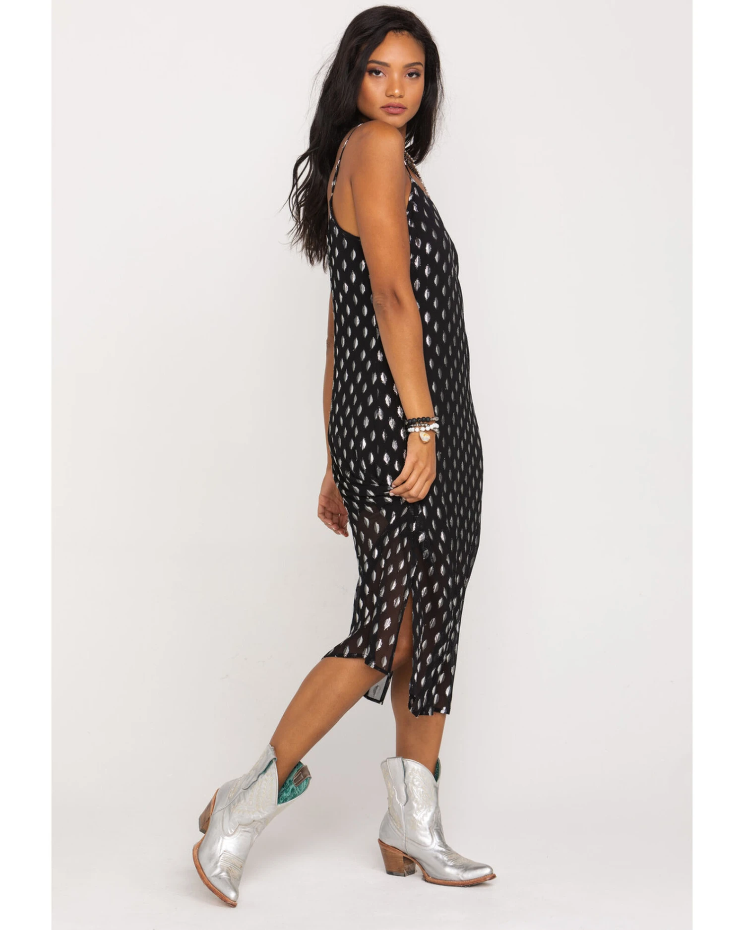 Band Of The Free Women's Black Dot Slip Midi Dress - Image 6