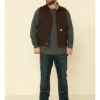 Carhartt Men's Dark Brown Washed Duck Sherpa Lined Mock Neck Work Vest - Tall
