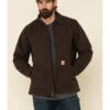 Carhartt Men's Dark Brown Washed Duck Sherpa Lined Work Coat - Tall