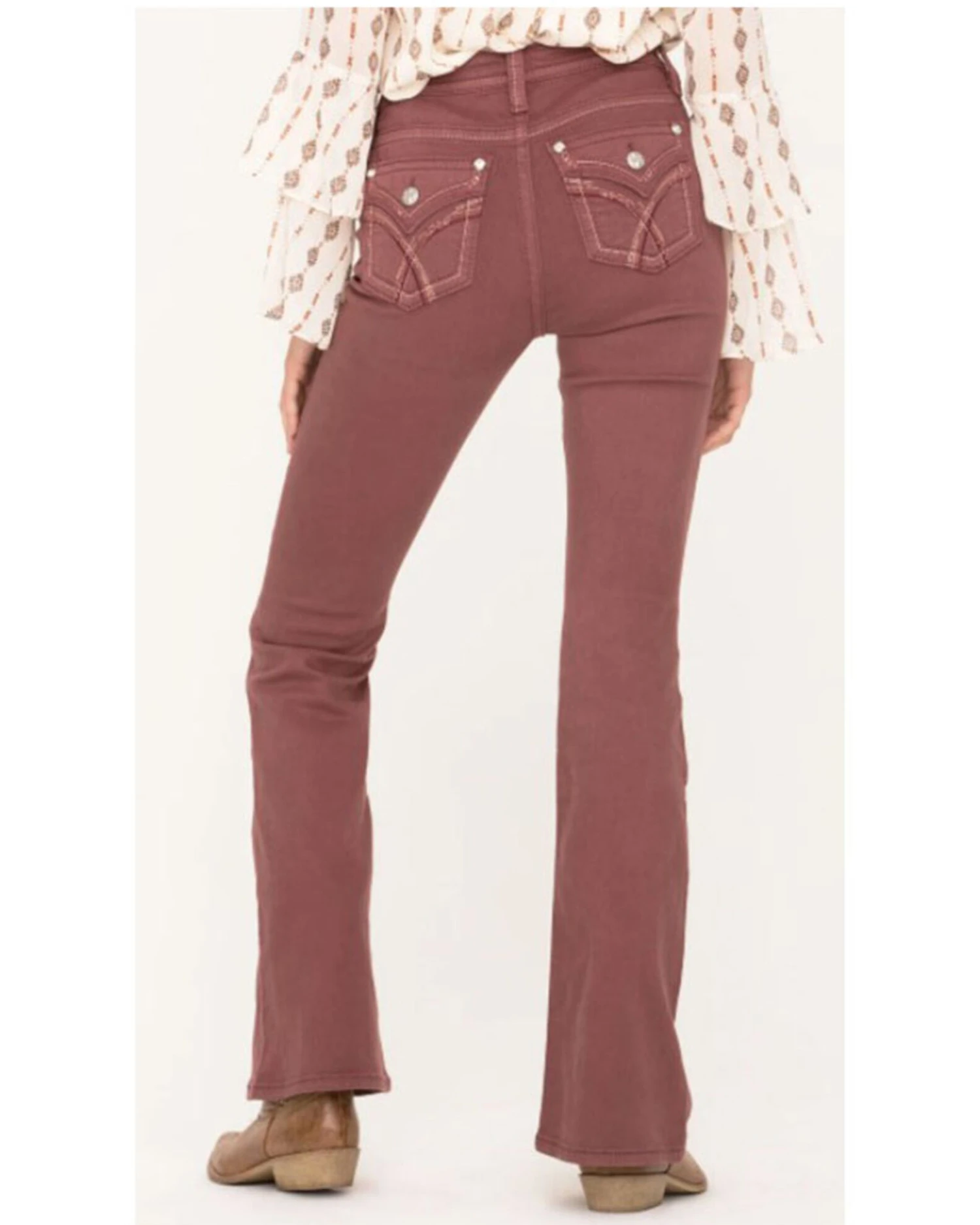 Miss Me Women's X-Shaped Flap Pocket High Rise Flare Jeans - Image 3
