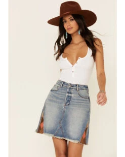 Driftwood Women’s Light Wash Patchwork Denim Skirt