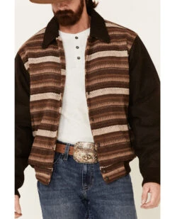 Cripple Creek Men's Brown Horizontal Pattern Snap Front Bomber Jacket