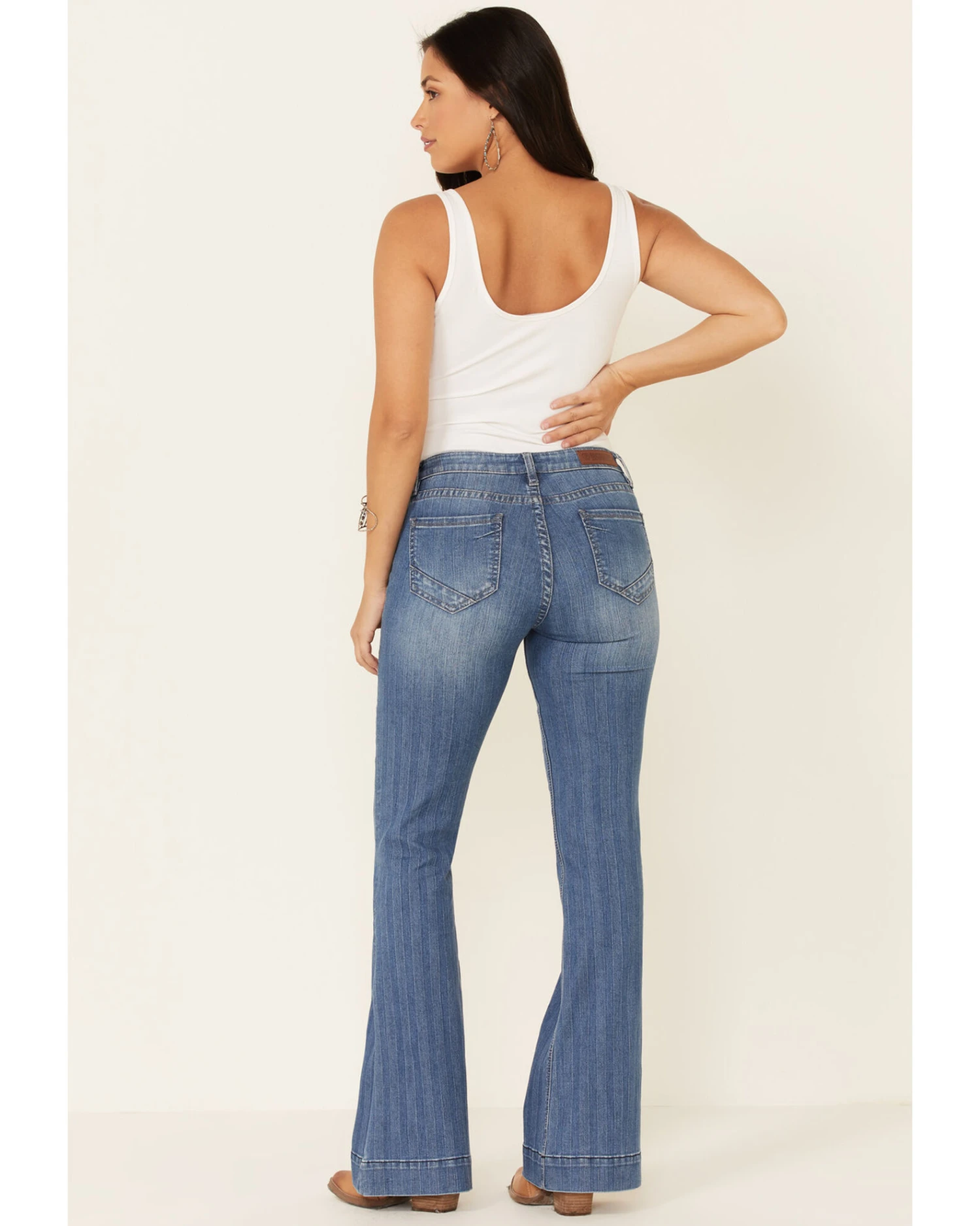 Rock & Roll Denim Women's Medium Wash Herringbone Stripe Mid Rise Trouser Jean