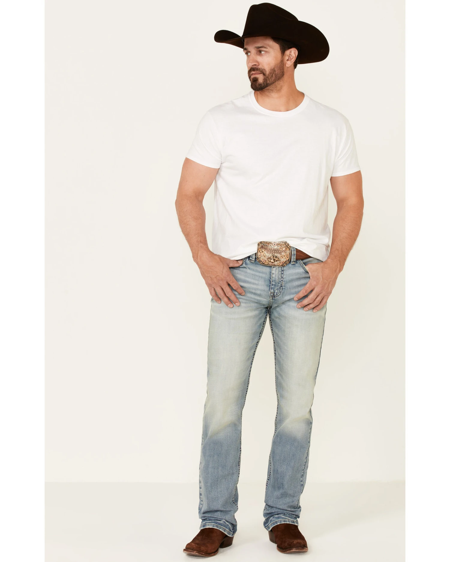 Moonshine Spirit Men's Wild West Light Wash Stretch Stackable Straight Jeans - Image 2