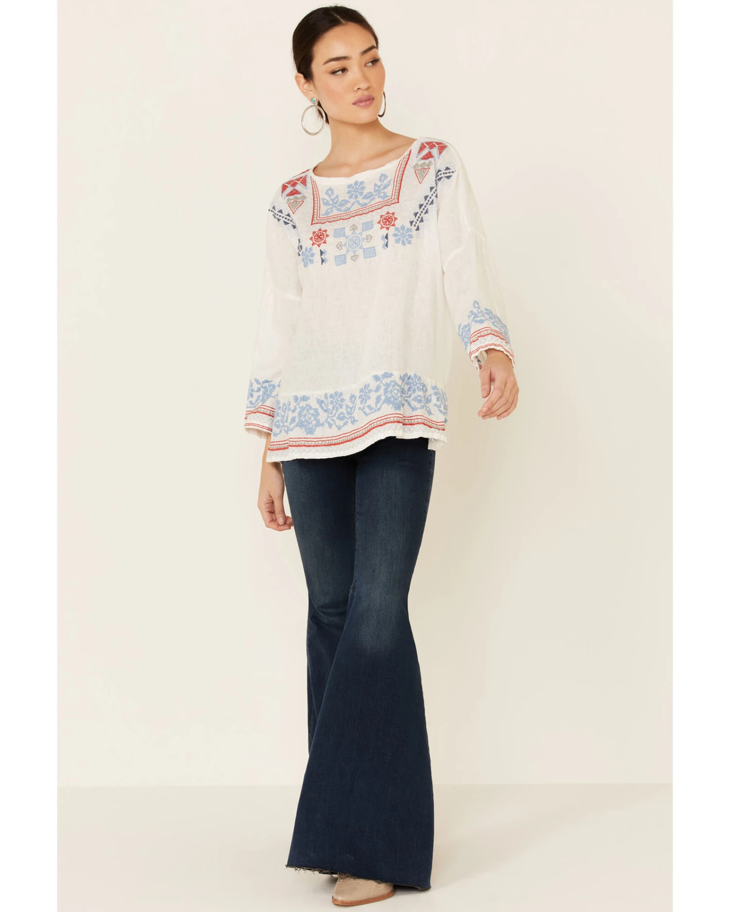 Johnny Was Women's Mateo Embroidered Gauze Long Sleeve Top - Image 2