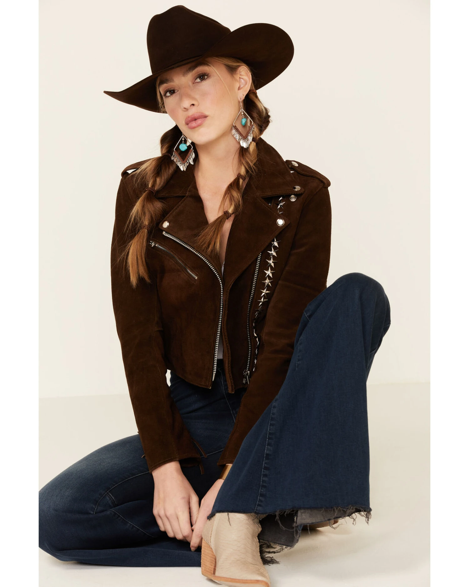 Understated Leather Women's Tan Paris Texas Star Studded Jacket - Image 4