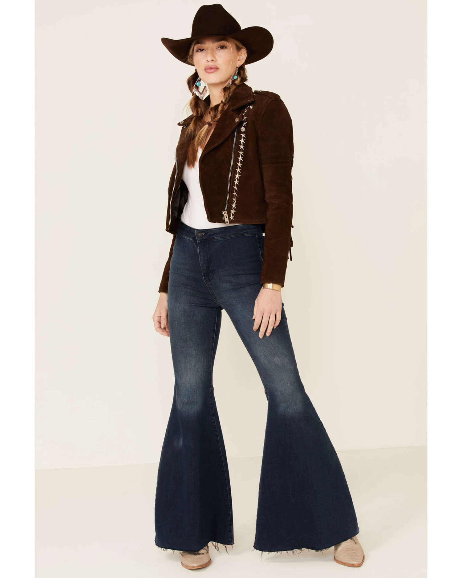 Understated Leather Women's Tan Paris Texas Star Studded Jacket - Image 2