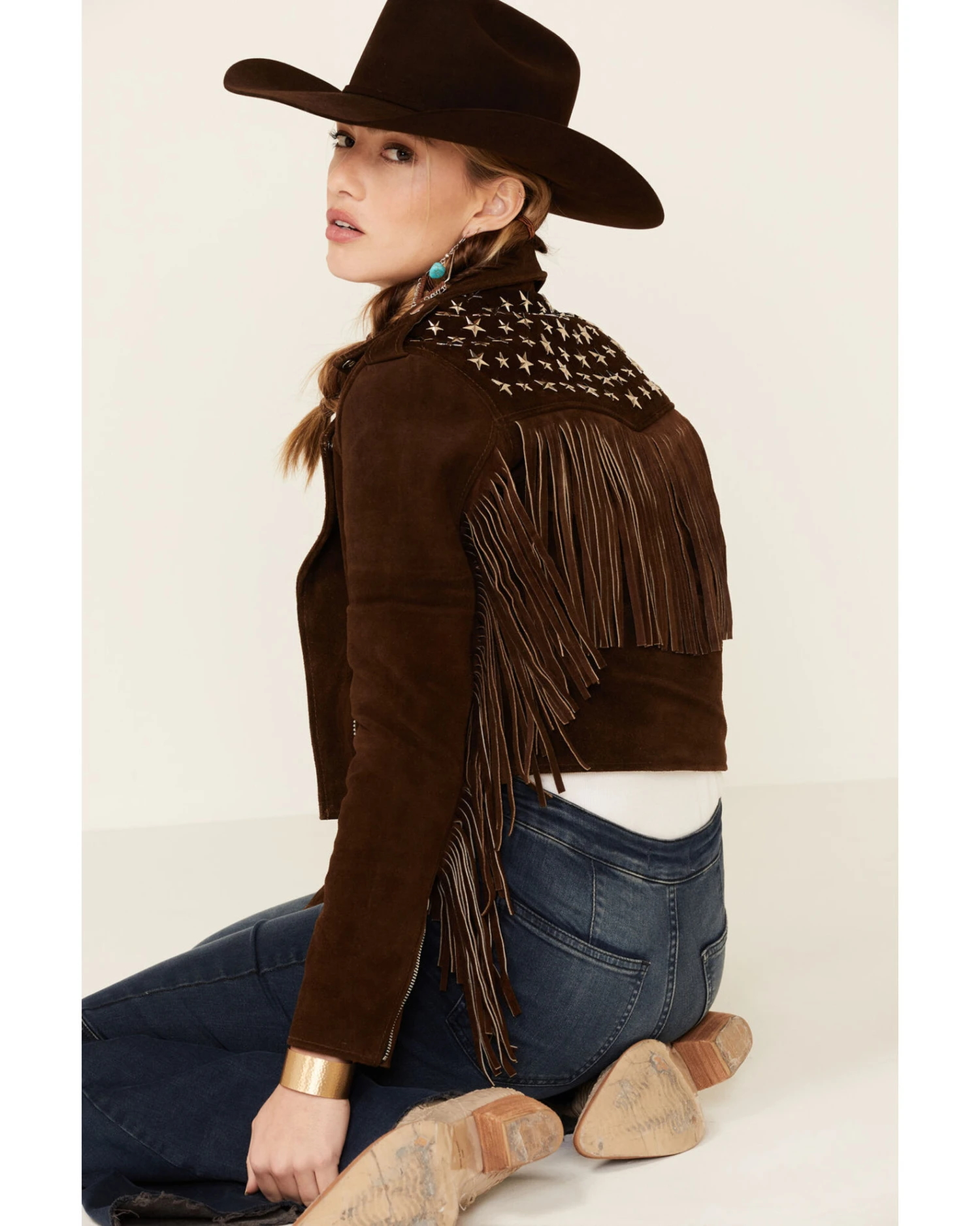 Understated Leather Women's Tan Paris Texas Star Studded Jacket