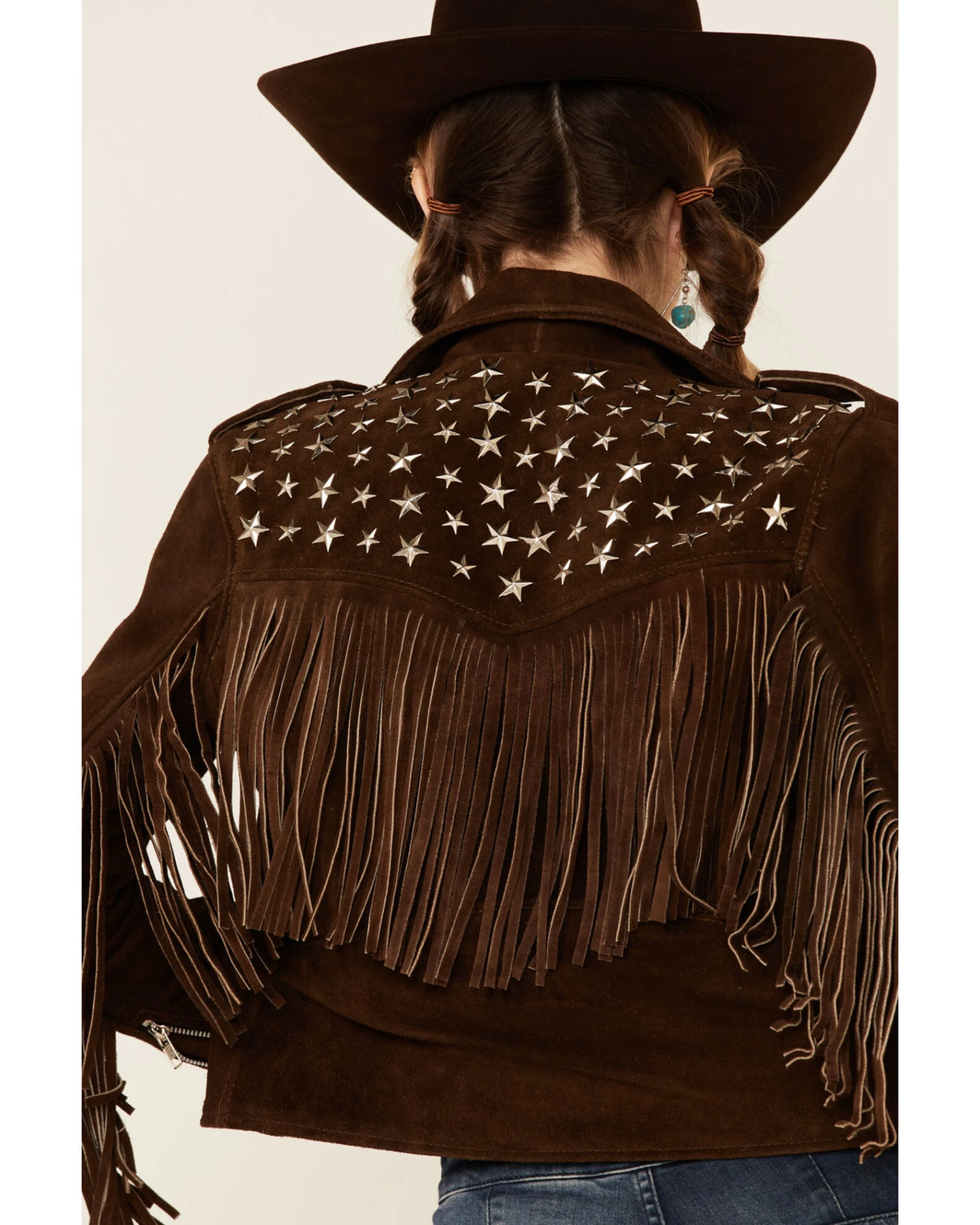 Understated Leather Women's Tan Paris Texas Star Studded Jacket - Image 5