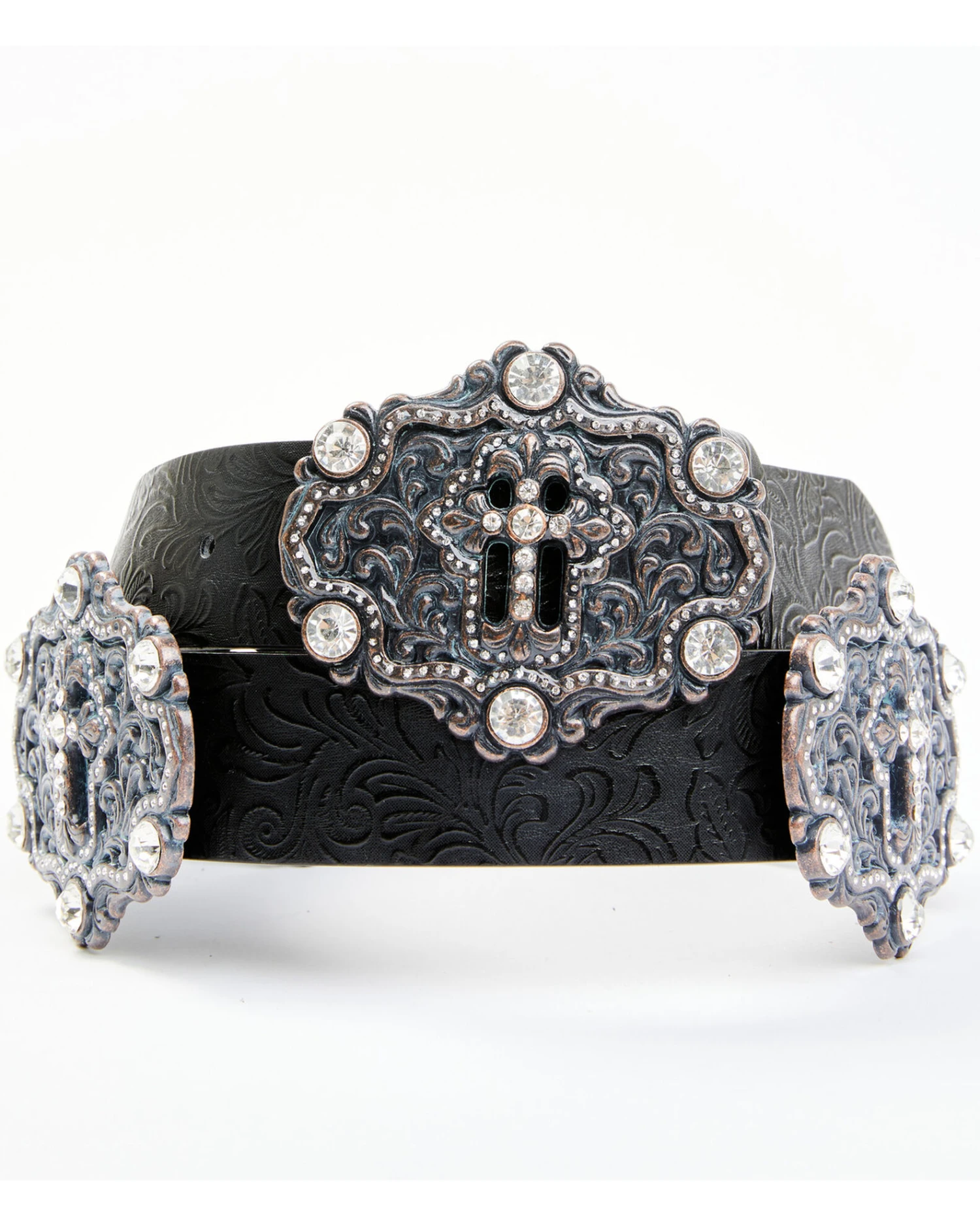 Shyanne Women's Cross Concho Tooled Strap Belt - Image 2